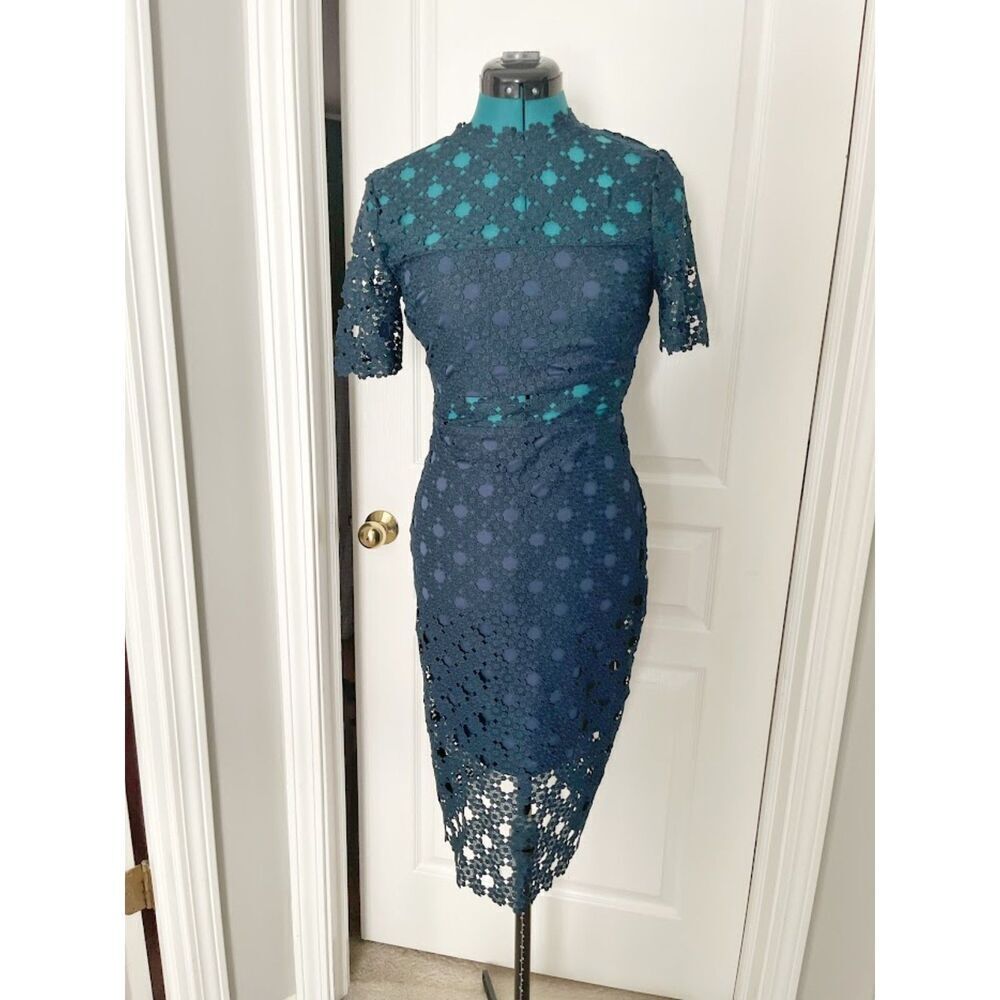 Lulus Heartfelt Floral Lace Bodycon Midi Semi Sheer High Neck Feminine Fit Dress